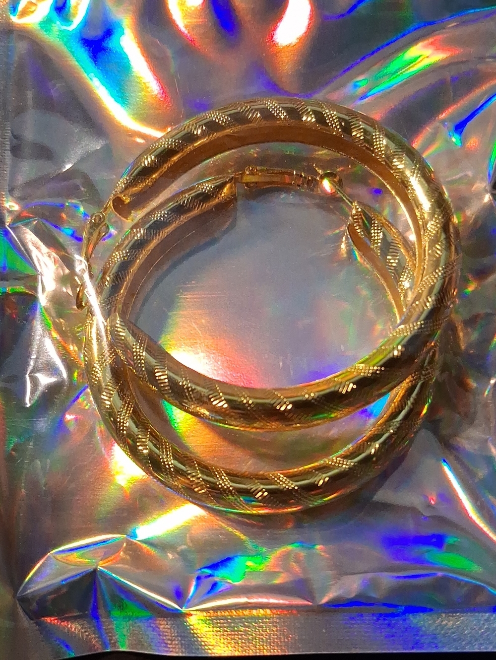 Source Unknown Gold Textured Twisted Hoop Earrings